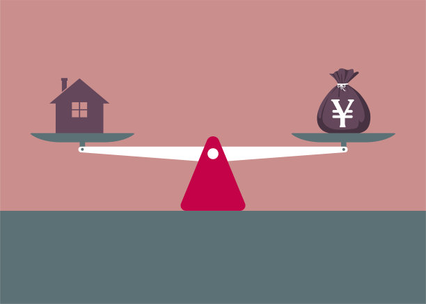 矢量绘制的天平，房地产和金钱。图片下载
