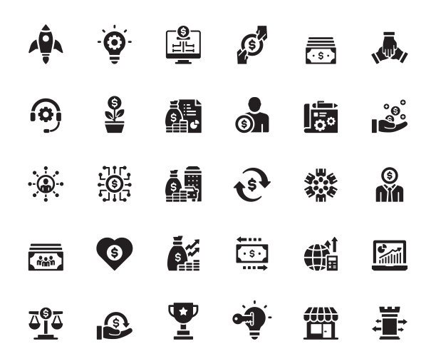 简单的众筹相关矢量图标。符号集合。图片下载