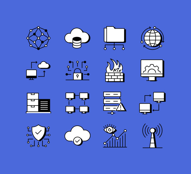 网络技术相关图标矢量集合。现代风格符号向量插图图片下载