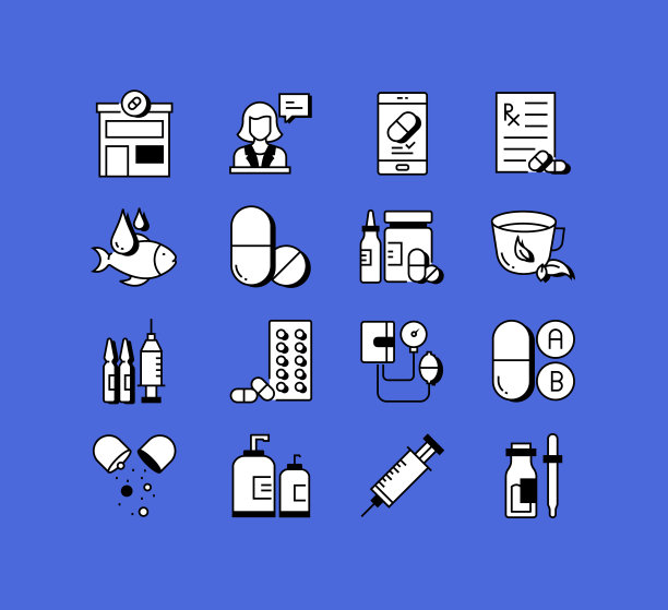 医药相关图标向量收集。现代风格符号向量插图图片下载