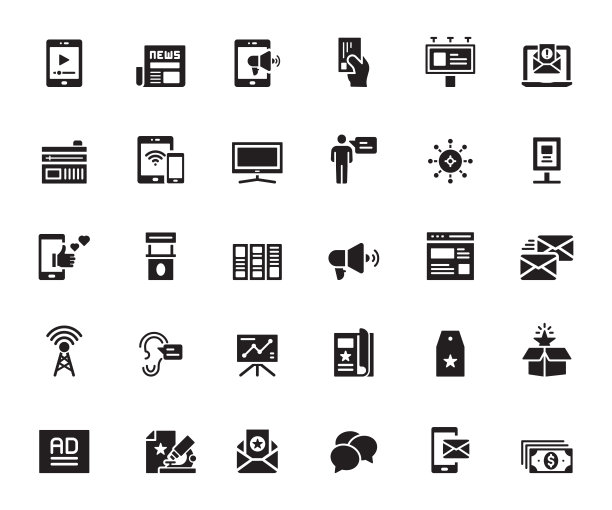 简单的一组广告和推广相关的矢量图标。符号集合。图片下载