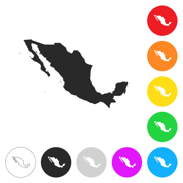 墨西哥地图-平面图标上的不同颜色的按钮图片下载