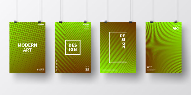 海报与绿色几何设计，孤立在白色背景图片下载