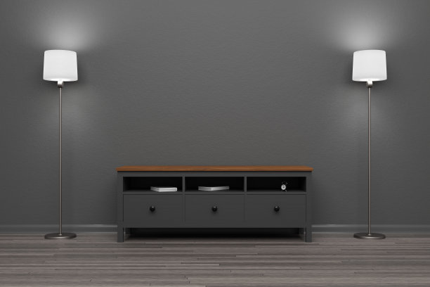 带电视柜的暗室。放置在墙上为您的设计。空的房间。3 d渲染。图片下载