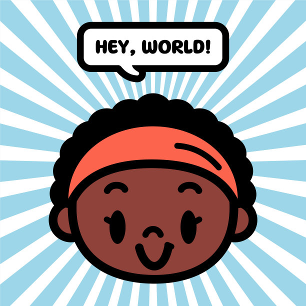 可爱的角色设计，一个带着发带微笑的黑人女孩图片下载