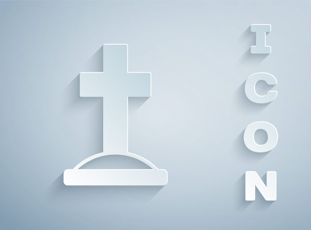 剪纸坟墓与交叉图标隔离在灰色背景。纸艺风格。向量图片下载