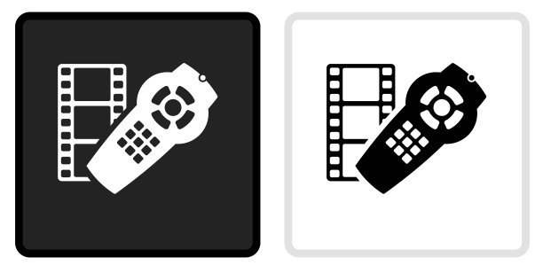 电影和远程图标上的黑色按钮与白色翻转图片下载