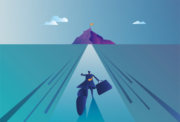 商人奔向山顶上的目标图片下载