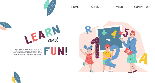 学习和有趣的网站横幅与孩子们的学校概念，矢量插图。图片下载
