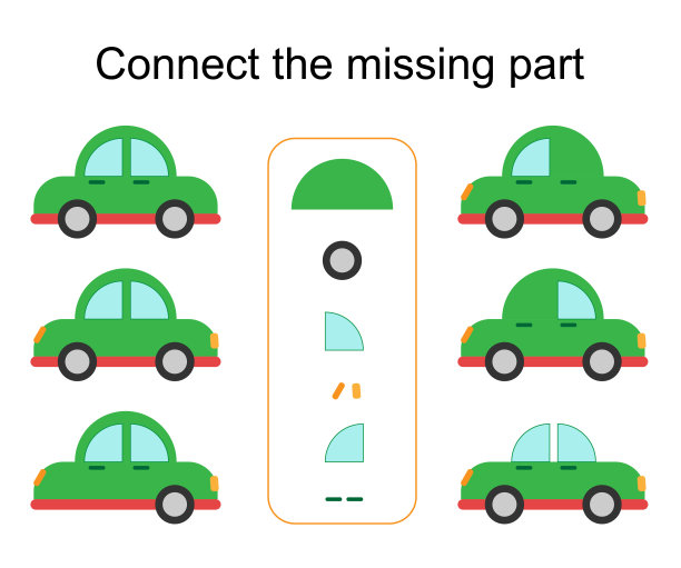 连接缺失的部分。任务的注意力和逻辑的发展。矢量插图的卡通汽车。图片下载