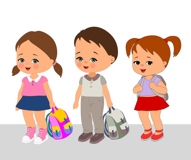 上学时间，上学的孩子，孩子，书包，女孩，男孩，小学，儿童教育，插画，图片下载
