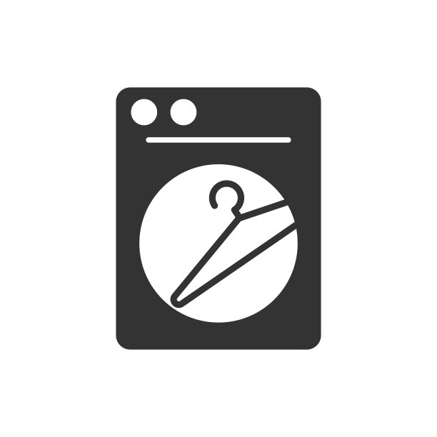 独立的黑色洗衣机标志标志，洗衣标志与插图衬衫衣架和纽扣图片下载