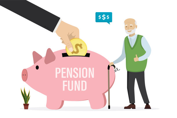 银行家手往储蓄罐里放硬币，增加退休储蓄，制定理财计划。养老基金，概念。老年人为安享晚年而存钱。银行业务，不断增长的存款账户。图片下载