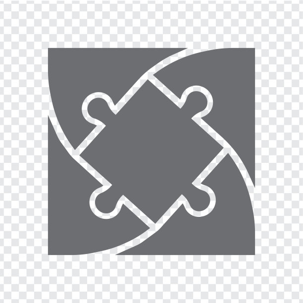简单的图标方形谜题在灰色。简单的图标拼图的四个元素和中心的透明背景，为您的网站设计，应用程序，UI。EPS10。图片下载