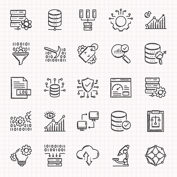 数据分析手绘图标集，涂鸦风格矢量插图图片下载