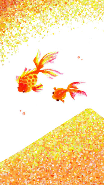 壁纸材质描绘金鱼、山脉和阳光。图片下载