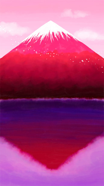 这是一幅描绘红色富士山的插图。图片下载