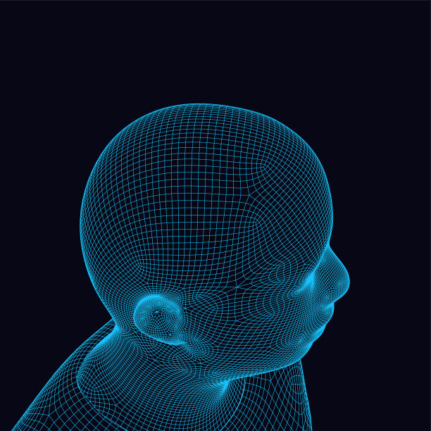 彩色网格式人头线模型，头脸扫描图案图片下载