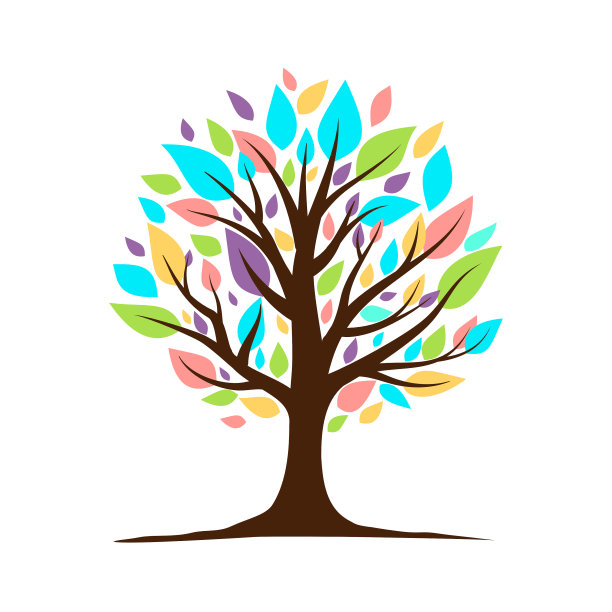树与彩色的叶子孤立在白色的背景。图片下载