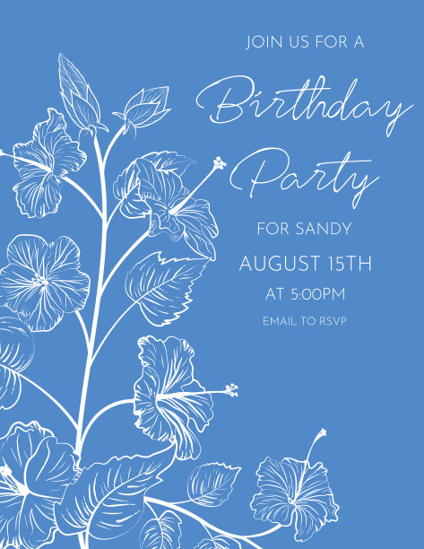 生日聚会邀请模板与木槿花图片下载