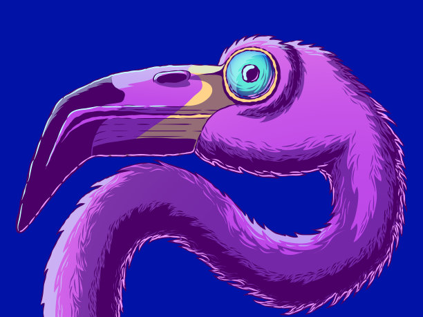 有趣的手绘肖像-火烈鸟的头部侧面。图片下载