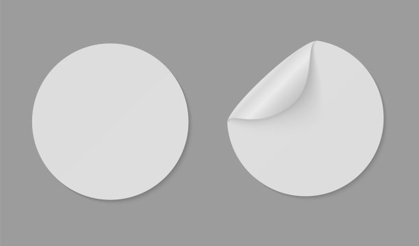 卷边圆纸贴纸。圆形粘性白色横幅与弯曲的角落和直推广收集。空塑料模型徽章模板向量隔离现实集图片下载