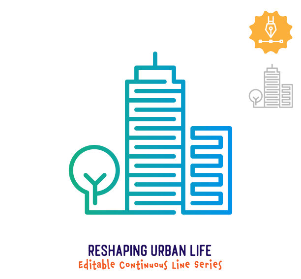 重塑城市生活连续线可编辑的笔触图标图片下载