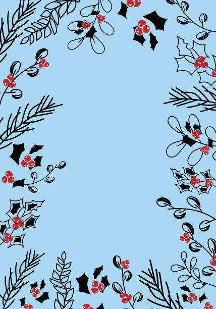 向量。圣诞快乐和新年快乐花卉背景，复制空间为您的文字。乡村垂直框架模板圣诞卡，婚礼邀请，派对邀请。手绘草图。图片下载