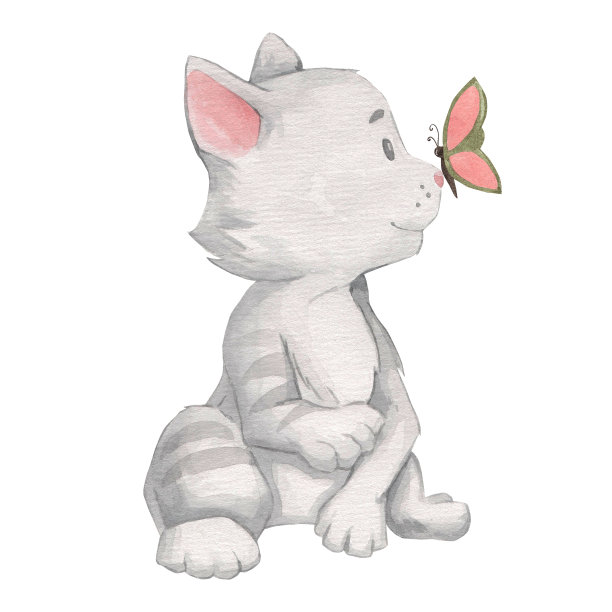 水彩画可爱的猫在白色的背景。可爱的宠物，爱的宠物。剪贴画设计的婴儿海报，贴纸，织物，托儿所室装饰，包装纸，邀请卡图片下载