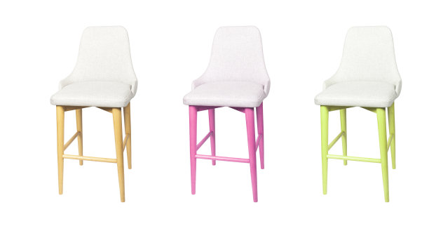 三个高木腿凳子椅子不同的颜色隔离在白色背景图片下载
