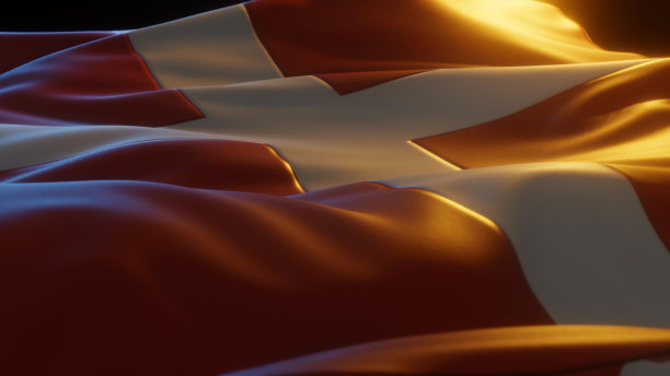 丹麦国旗近距离低角度透视图片下载