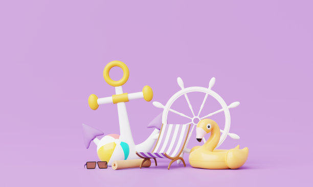 3D渲染暑假，海滩和海洋图标元素对象组，假期背景概念，现实显示产品模型或化妆品与夏季主题。最小可爱的设计。图片下载