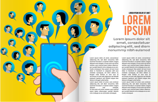 社交网络书籍或杂志插图模板。图片下载