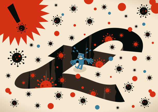 疫情与金融危机概念。商人陷入英镑符号的深坑，担心新冠病毒图片下载