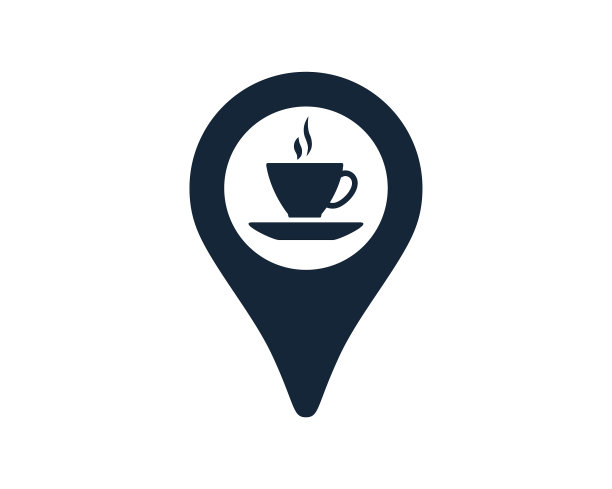 咖啡杯与导航位置地图引脚图标矢量插图图片下载