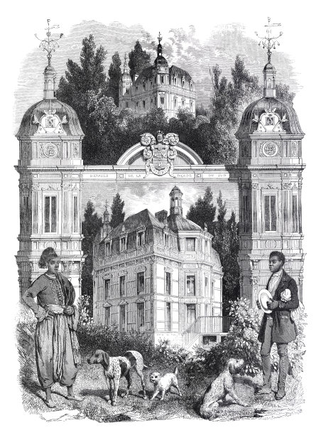 亚历山大·大仲马拥有的蒙特克里斯托宫，1853年雕刻图片下载