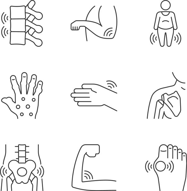 关节炎症线性图标设置图片下载