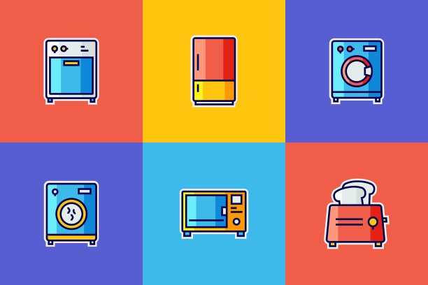 家用电器相关的平线图标。向量符号说明。图片下载