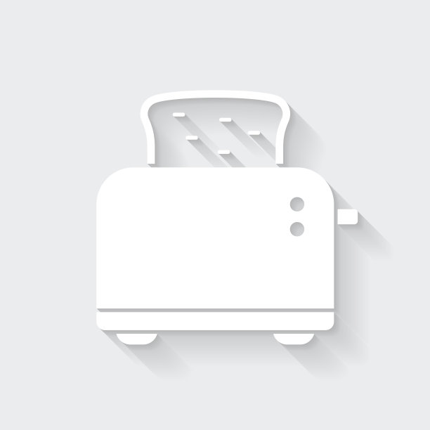 烤面包机。图标与空白背景上的长阴影-平面设计图片下载