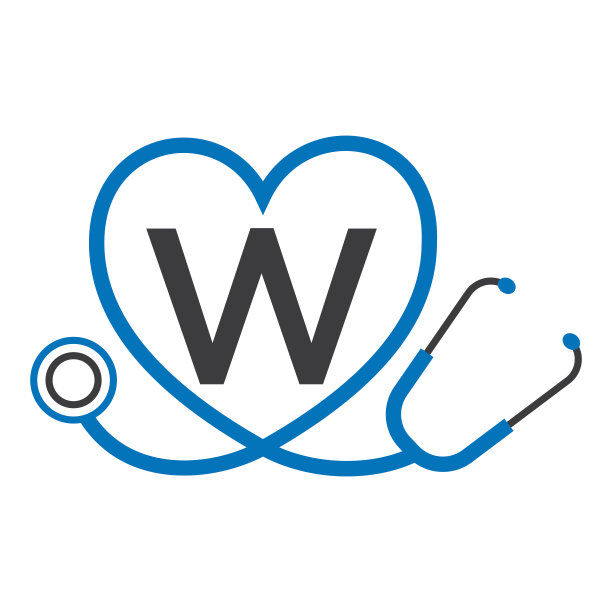医学标志上字母W模板。医生标志与听诊器标志图片下载