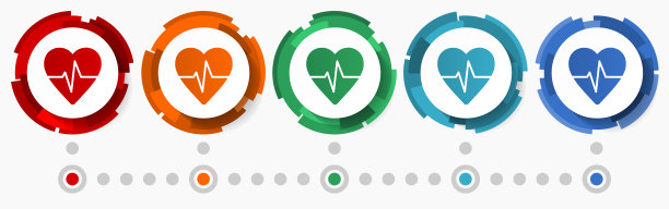 心脏，脉搏，心电图概念矢量图标集，现代设计抽象web按钮5种颜色选项，信息图表模板图片下载