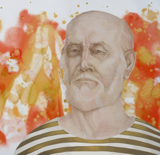 时尚的插图寓言现代艺术作品印象派我的原画与水彩画在纸上用铅笔画印象派水平形状的象征性肖像水手，老人在水手的水手服图片下载