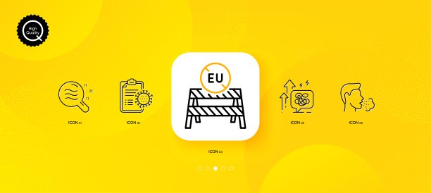 欧盟关闭边境、皮肤状况和冠状病毒报告细线图标，用于Web应用程序和印刷的矢量素材图片下载