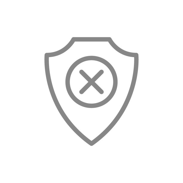 带有叉号标记的防护盾牌线条图标。保护、安全标志，保护系统的负面评估图片下载