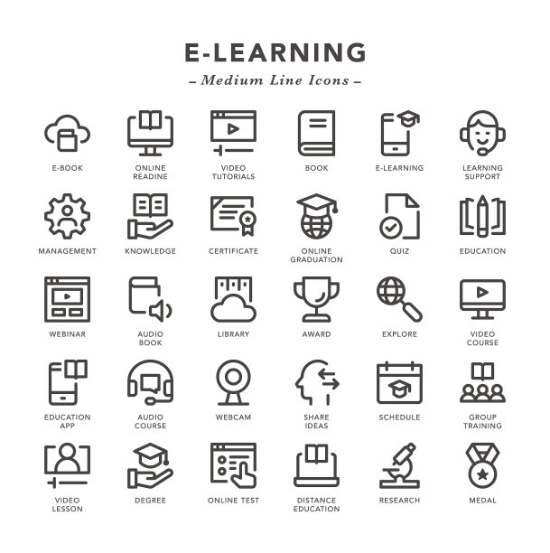 电子学习-中线图标图片下载