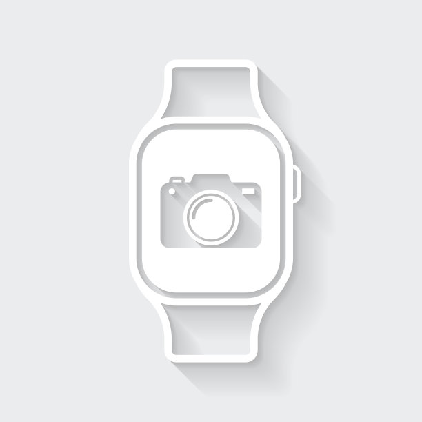 Smartwatch相机。图标与空白背景上的长阴影-平面设计图片下载