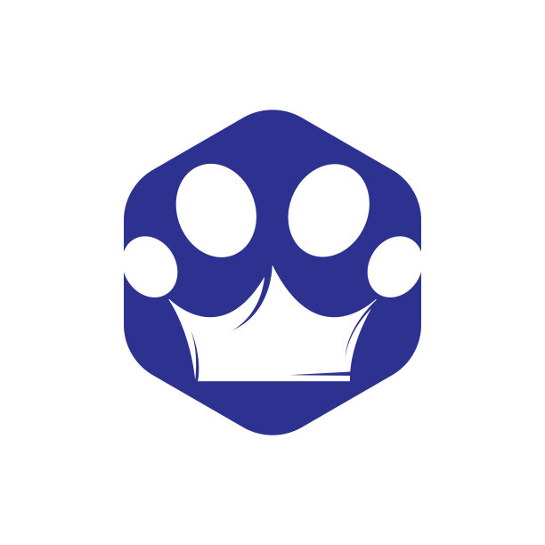 王国宠物店矢量标志设计。爪子符号与皇冠标志矢量插图。图片下载