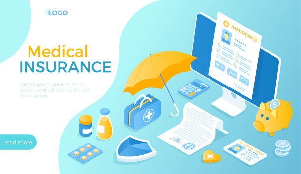 医疗保险。人寿保险，健康保障，健康计划。合同文件，保单，填写医疗表格。网站的等距矢量插图。图片下载