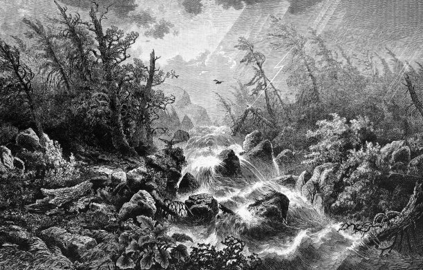 暴雨中奔腾的急流图片下载