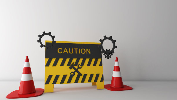 施工警告标志，通知问题可以修复。不准备上菜。, 3 d渲染图片下载
